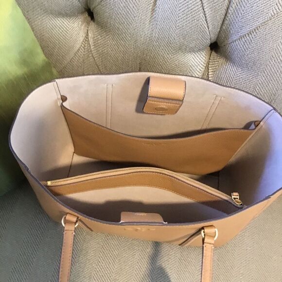 TORY BURCH CARTER TOTE LAPTOP TRAVEL SHOPPING OFFICE TIRAMISU - Picture 4 of 6